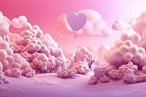 粉色爱心云朵爱情情人节背景图