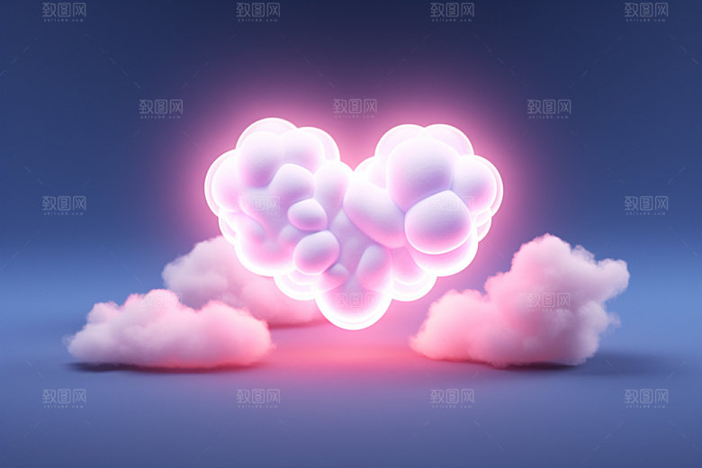 粉色爱心云朵情人节浪漫背景图