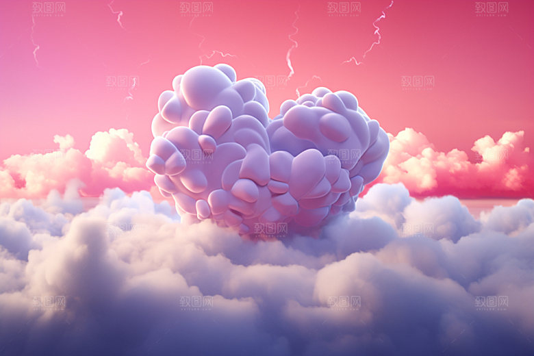粉色爱心云朵七夕立体背景图