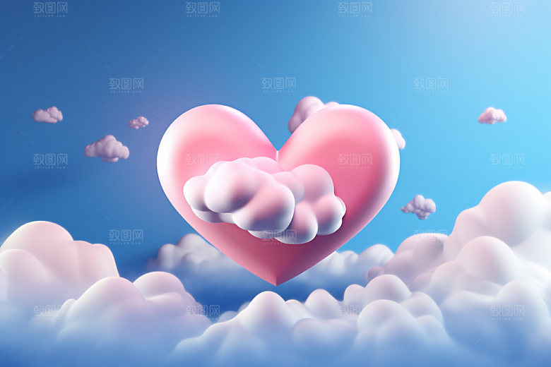 粉色爱心云朵七夕爱情背景图