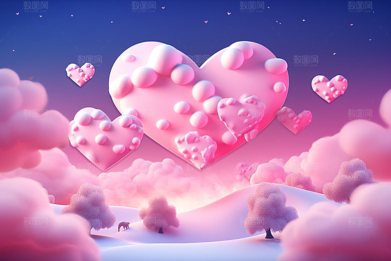 粉色爱心云朵爱情甜蜜背景图