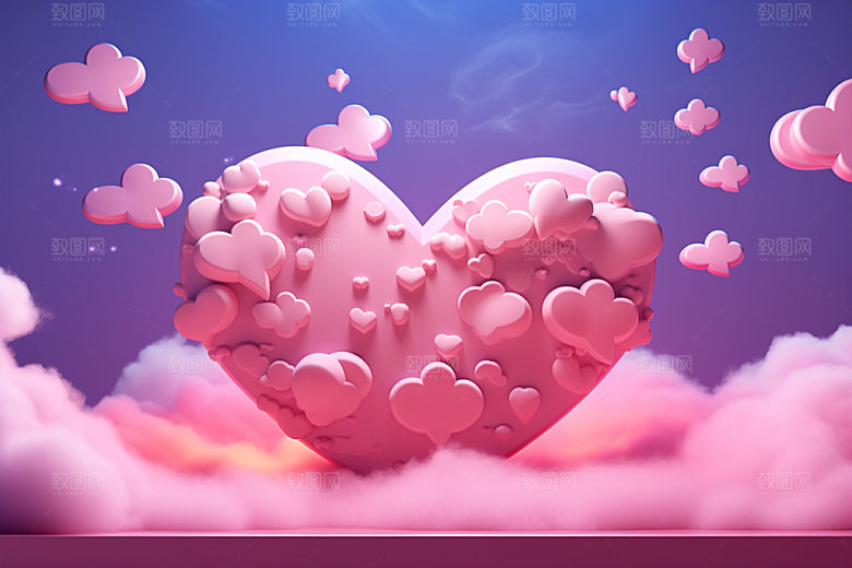 粉色爱心云朵七夕情人节背景图