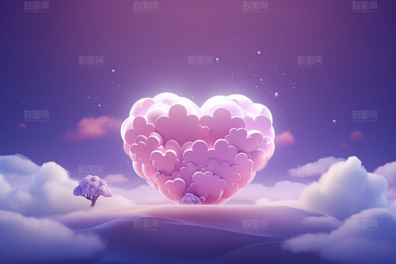 粉色爱心云朵节日情人节背景图