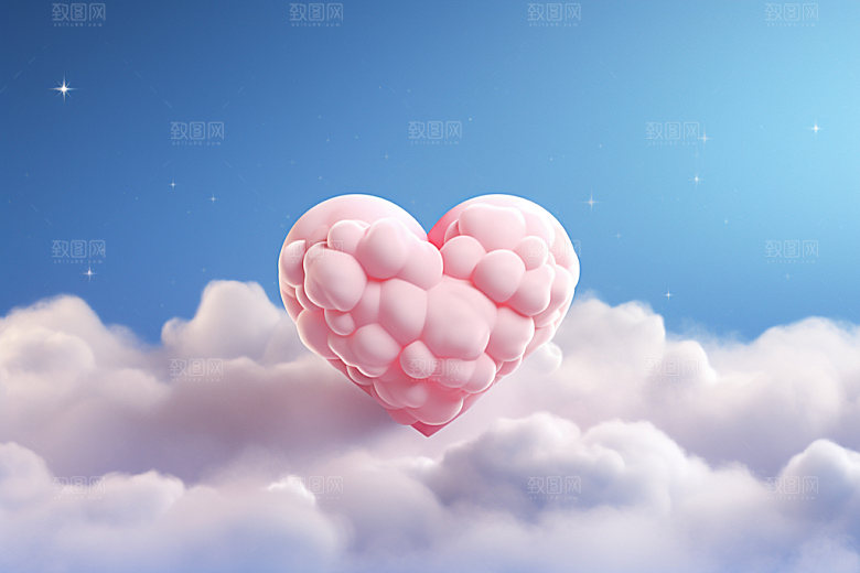 粉色爱心云朵浪漫3D背景图