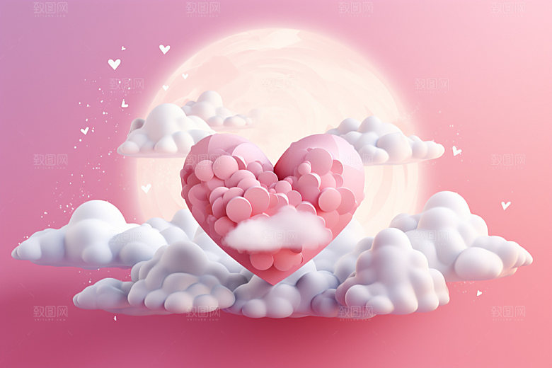 粉色爱心云朵浪漫节日背景图