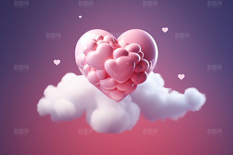 粉色爱心云朵浪漫七夕背景图