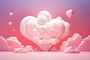 粉色爱心云朵浪漫爱情背景图