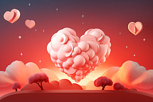 粉色爱心云朵3D甜蜜背景图