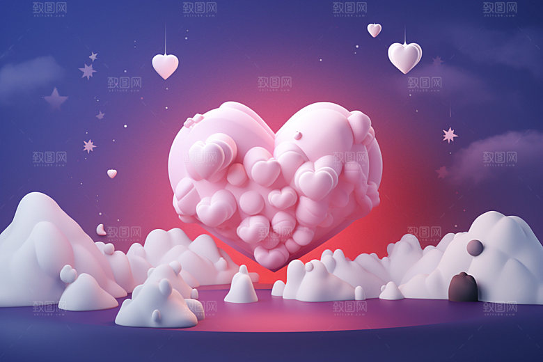 粉色爱心云朵七夕情人节背景图