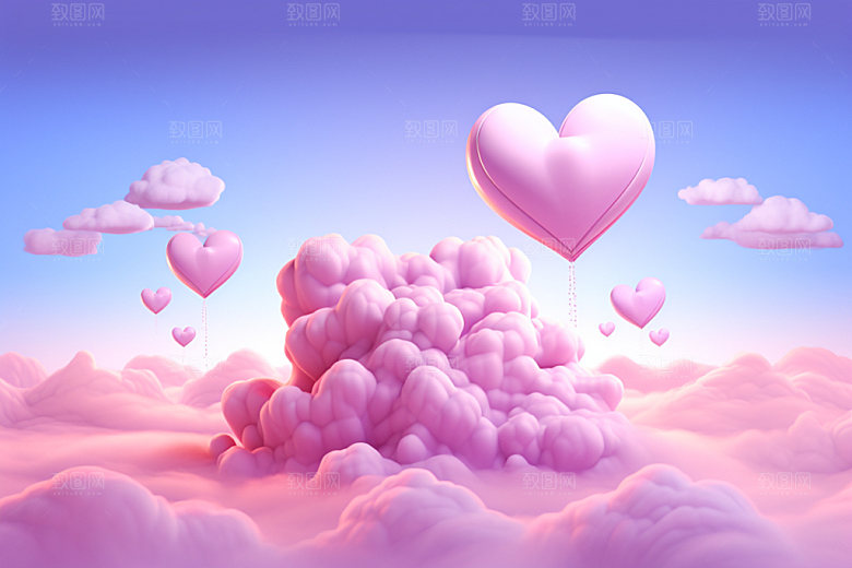 粉色爱心云朵立体浪漫背景图