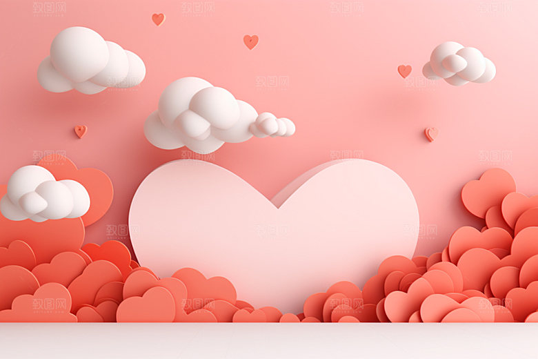 粉色爱心云朵七夕3D背景图