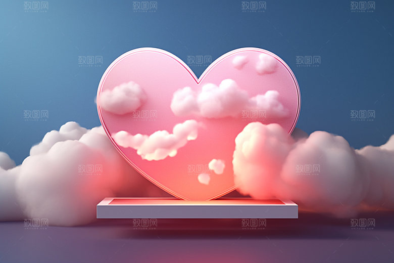 粉色爱心云朵节日情人节背景图