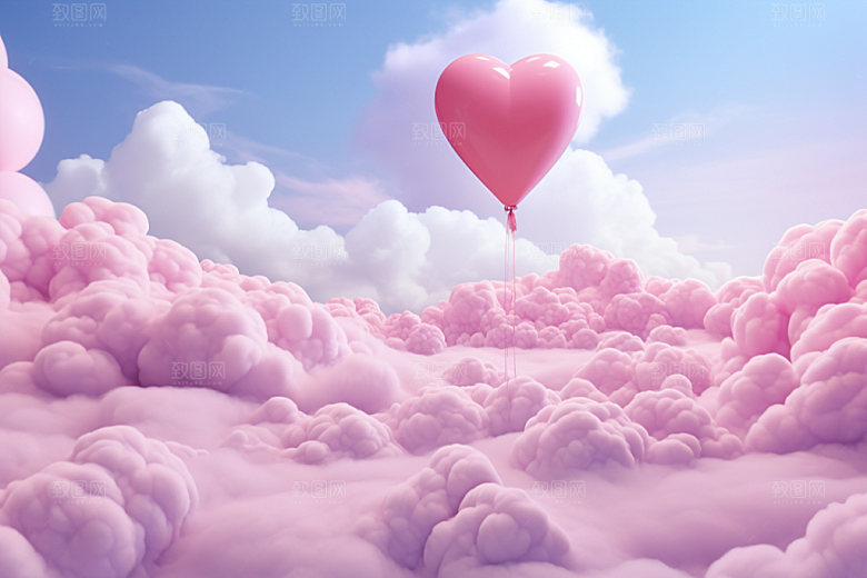 粉色爱心云朵节日3D背景图