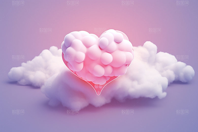 粉色爱心云朵3D情人节背景图