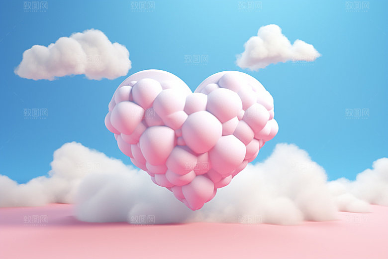 粉色爱心云朵3D立体背景图