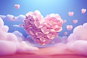 粉色爱心云朵浪漫节日背景图