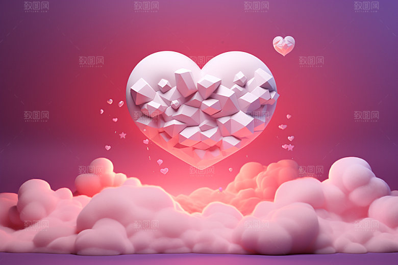 粉色爱心云朵浪漫立体背景图