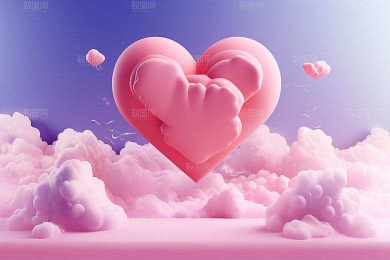 粉色爱心云朵立体七夕背景图