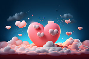 粉色爱心云朵3D爱情背景图