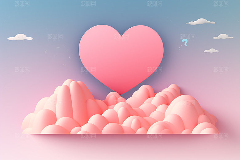 粉色爱心云朵3D浪漫背景图