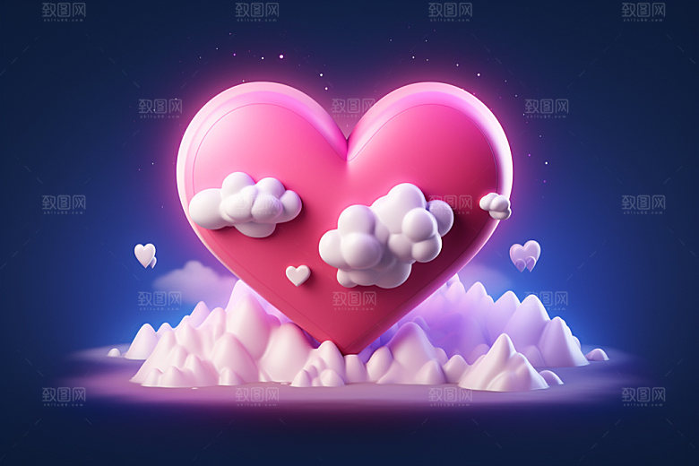 粉色爱心云朵情人节节日背景图