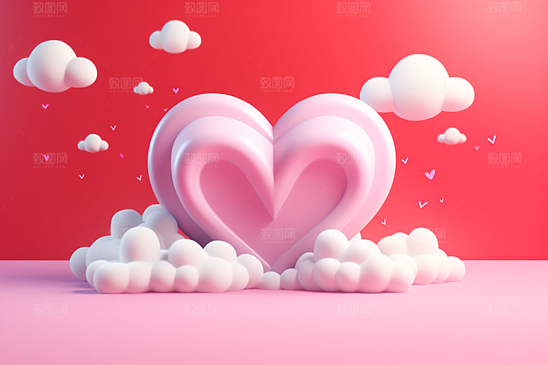 粉色爱心云朵3D甜蜜背景图