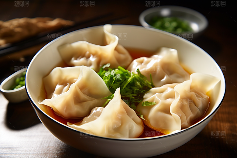 云吞饺子面食小吃摄影图