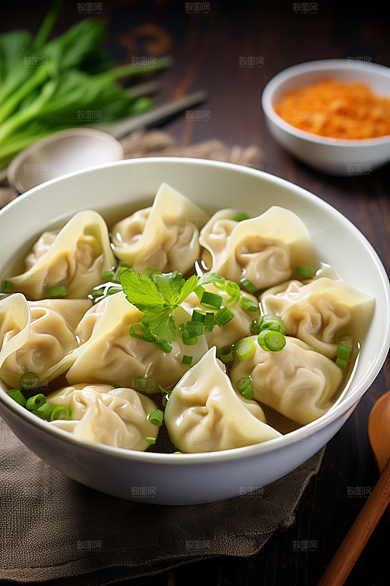 云吞饺子面食美味摄影图