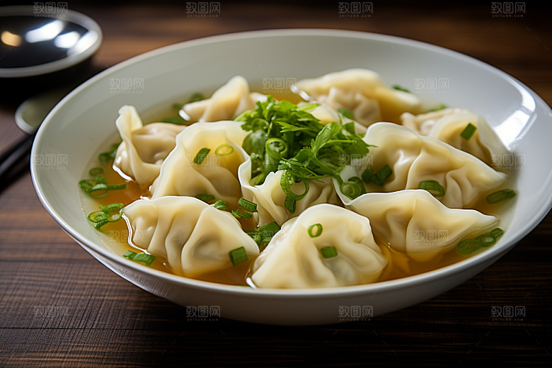 云吞饺子美味小吃摄影图