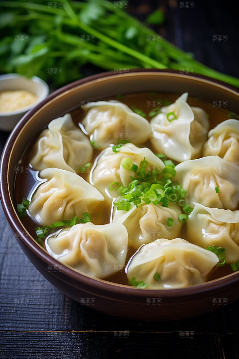 云吞饺子美味早饭摄影图