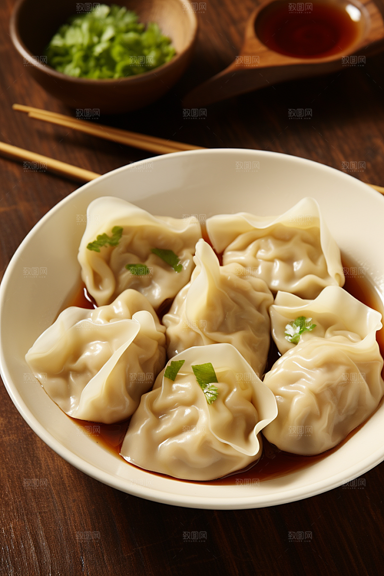 云吞饺子美味馄饨摄影图