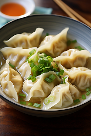 云吞饺子早饭面食摄影图