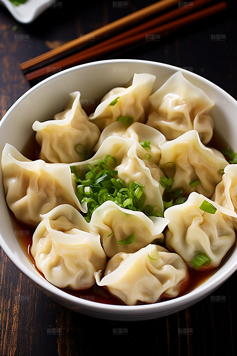 云吞饺子面食早饭摄影图