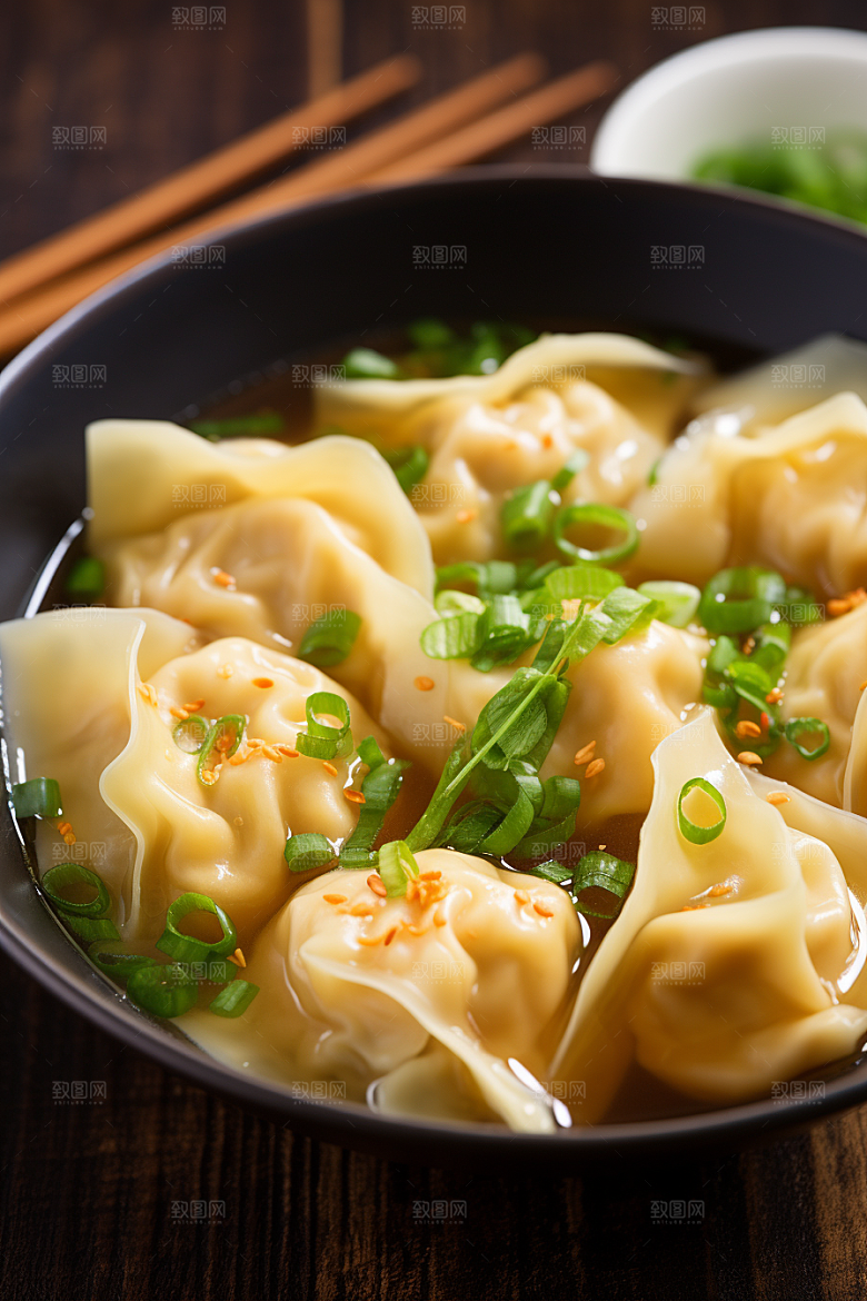 云吞饺子小吃美食摄影图