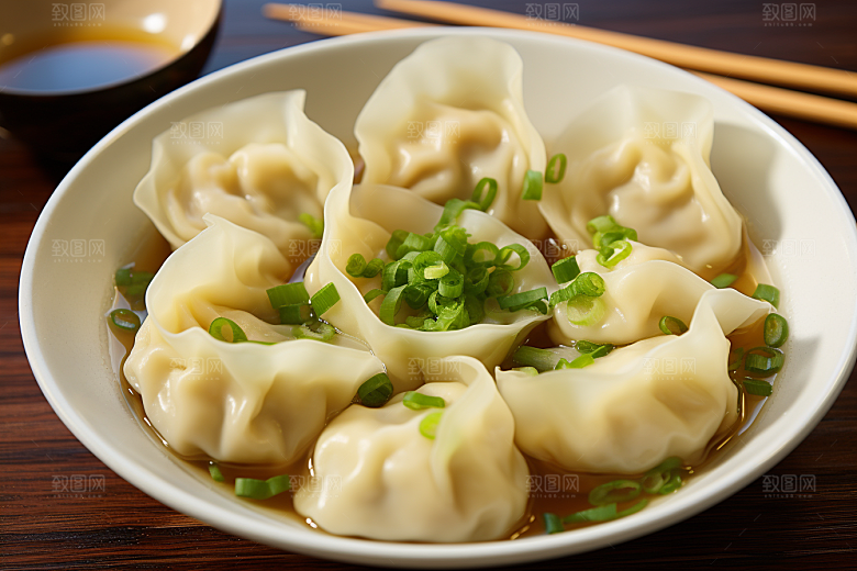 云吞饺子小吃美味摄影图