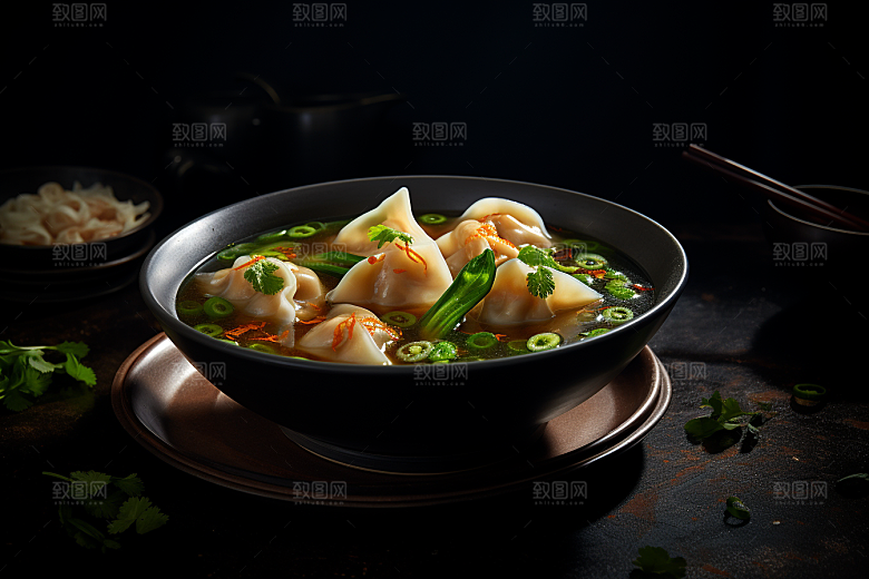 云吞饺子面食小吃摄影图