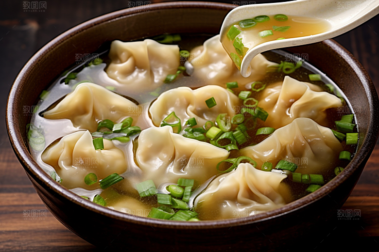 云吞饺子面食早饭摄影图