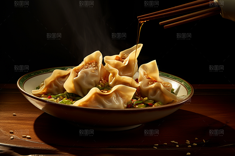 云吞饺子早饭美味摄影图