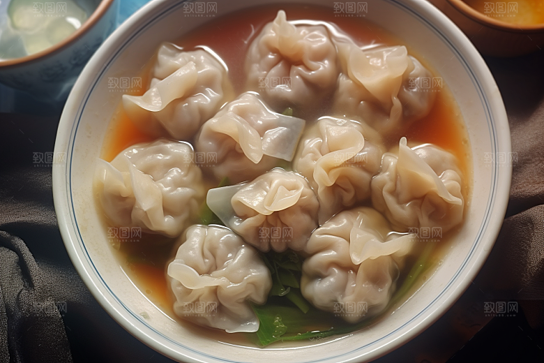 云吞饺子美味早饭摄影图