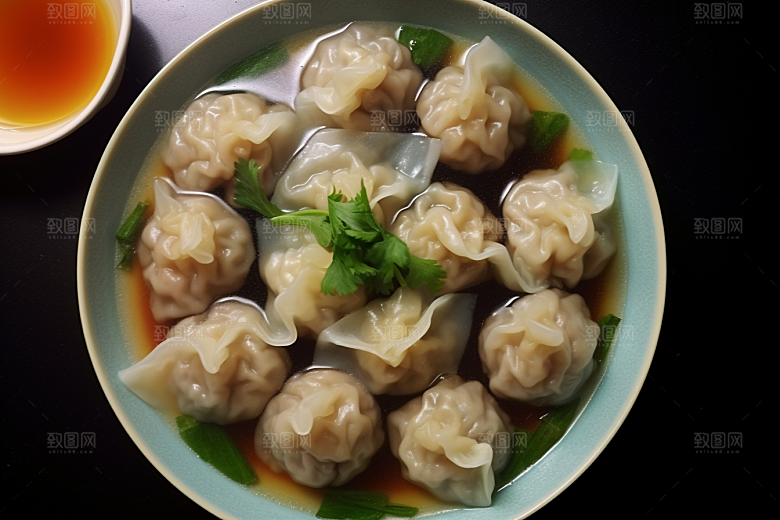 云吞饺子美味早饭摄影图