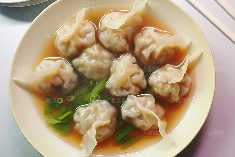 云吞饺子面食早饭摄影图