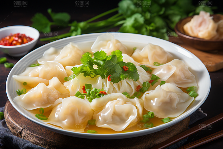 云吞饺子面食小吃摄影图