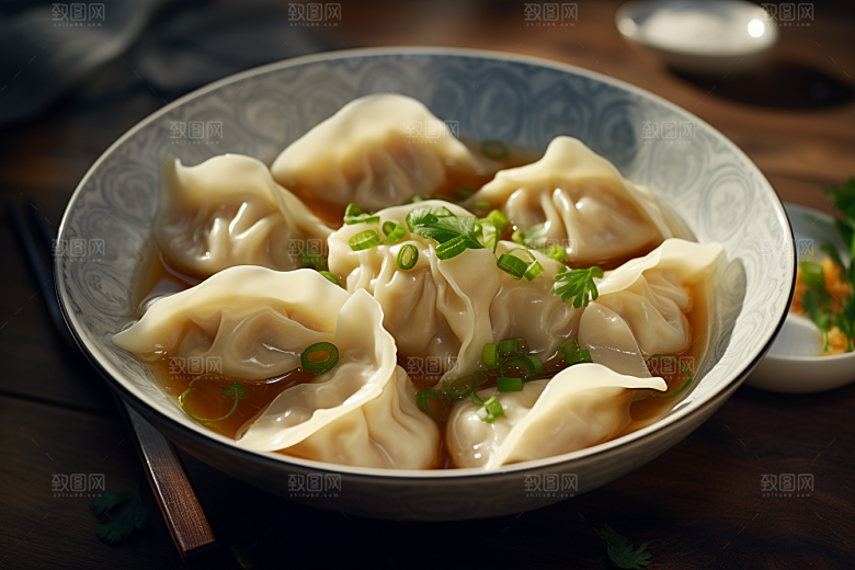 云吞饺子面食美味摄影图