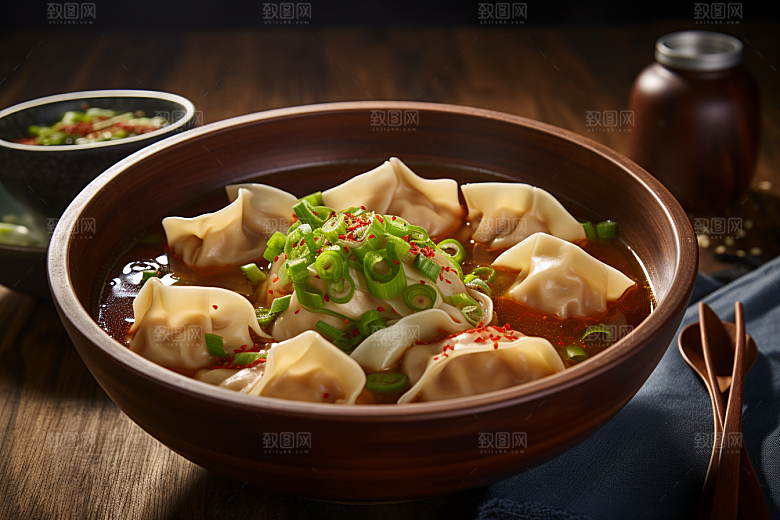 云吞饺子小吃美食摄影图