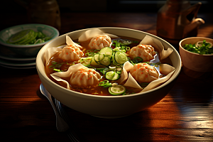 云吞饺子小吃美味摄影图
