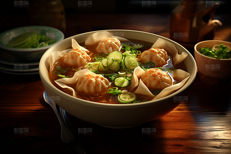 云吞饺子小吃美味摄影图
