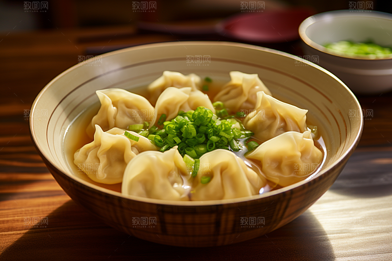 云吞饺子早饭美味摄影图