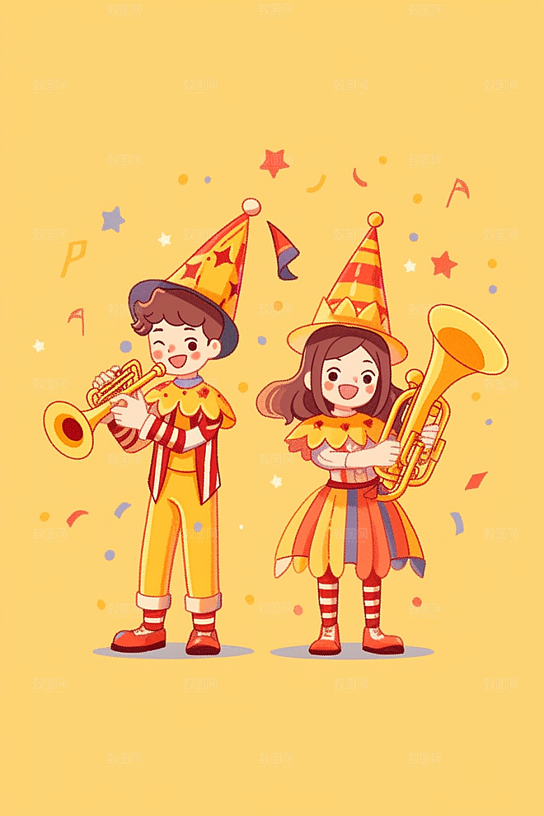 愚人节派对卡通彩色插画