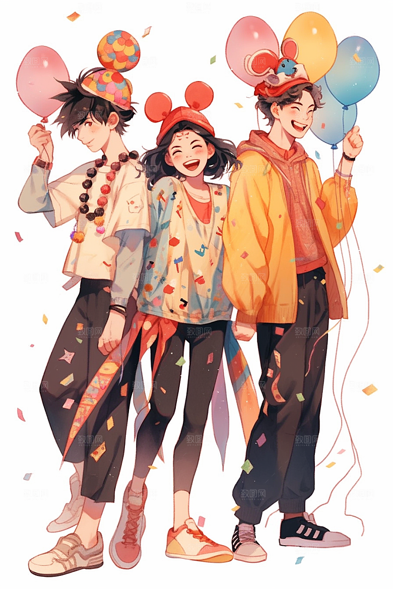愚人节派对节日手绘插画