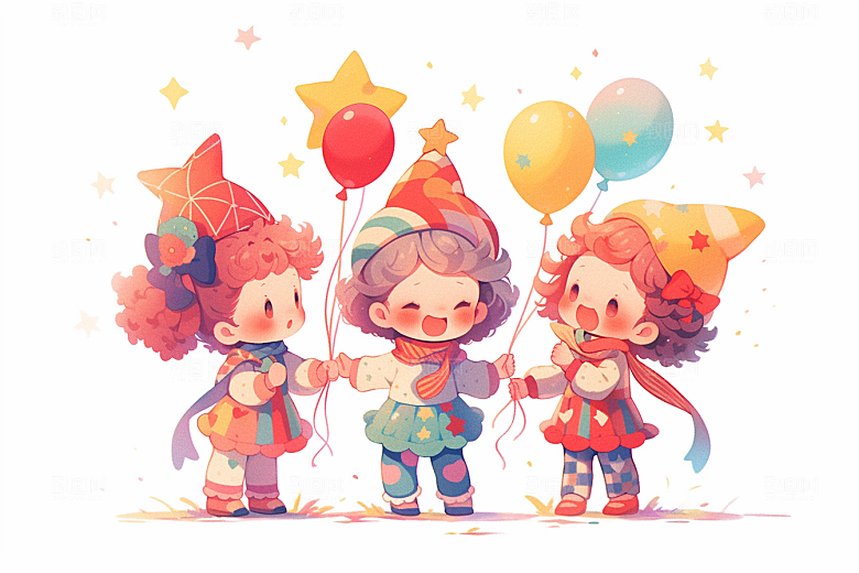 愚人节派对小丑彩色插画